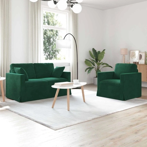 Комплект дивани 2 броя от кадифе, тъмнозелен ➤ топ цена ➤ sorbe.bg