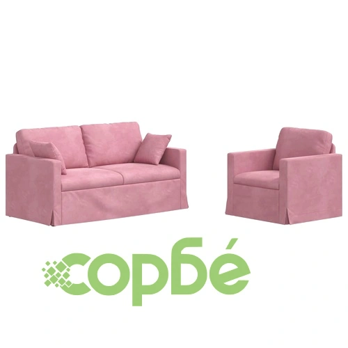 Комплект дивани 2 броя, кадифе, розово, 158 см и 78 см ➤ топ цена ➤ sorbe.bg