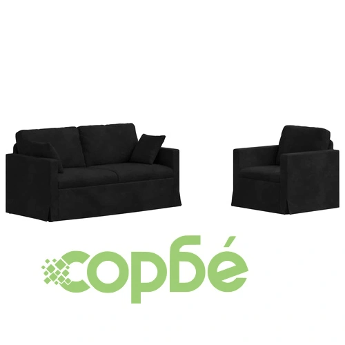 Комплект диван 2 части, Черно кадифе, 158 см и 78 см ➤ топ цена ➤ sorbe.bg