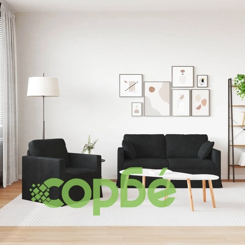Комплект диван 2 части, Черно кадифе, 158 см и 78 см ➤ топ цена ➤ sorbe.bg