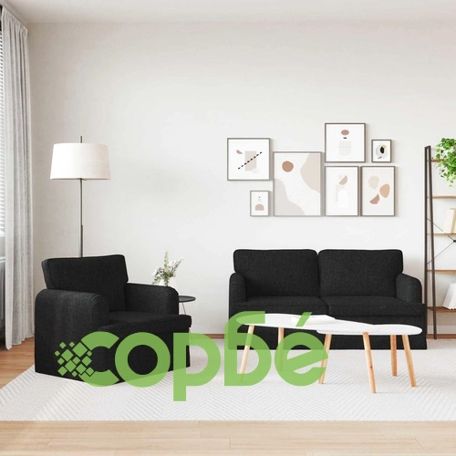 Комплект диван 2 части, метална рамка, черен текстил ➤ топ цена ➤ sorbe.bg
