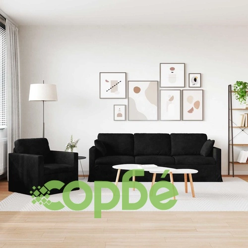 Комплект диван 2 части, Кадифе, Черен, 228 x 78 x 80 см ➤ топ цена ➤ sorbe.bg