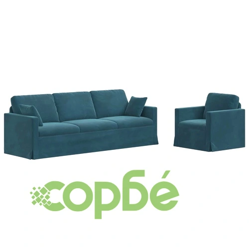 Комплект дивани 2 бр. от кадифе в синьо - 228 x 78 x 80 см ➤ топ цена ➤ sorbe.bg