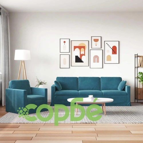 Комплект дивани 2 бр. от кадифе в синьо - 228 x 78 x 80 см ➤ топ цена ➤ sorbe.bg