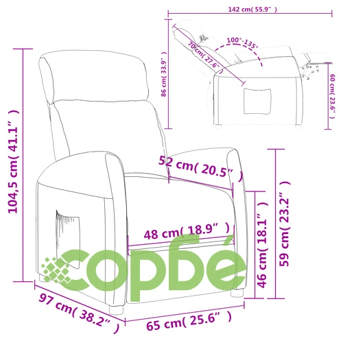 Реклайнер стол лилав текстил 65x97x104.5 см с 3 позиции ➤ топ цена ➤ sorbe.bg