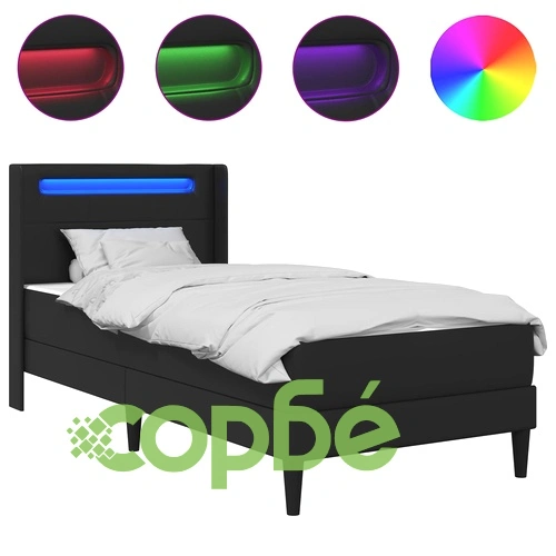 Рамка за легло с матрак 100 x 200 cm, изкуствена кожа, черна, LED осветление ➤ топ цена ➤ sorbe.bg