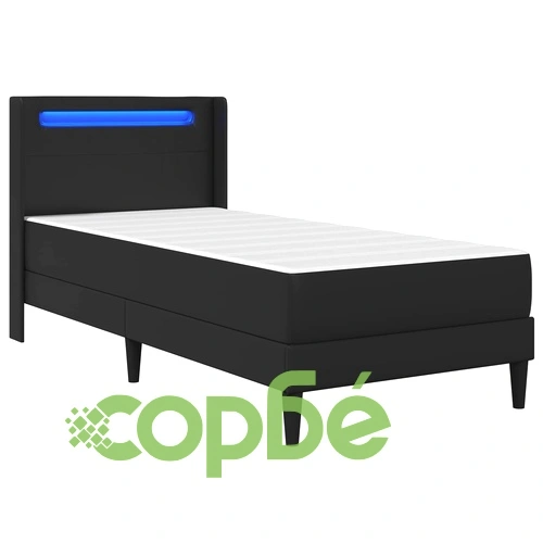 Рамка за легло с матрак 100 x 200 cm, изкуствена кожа, черна, LED осветление ➤ топ цена ➤ sorbe.bg