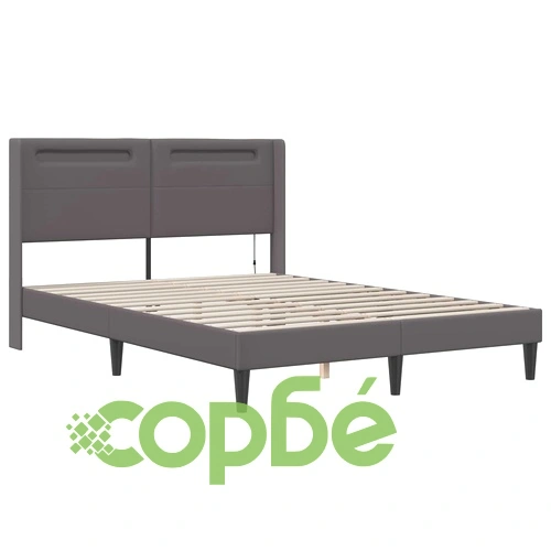 Рамка за легло с матрак 140 x 190 cm, изкуствена кожа, сиво ➤ топ цена ➤ sorbe.bg