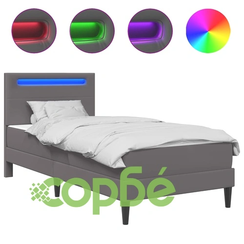 Рамка за легло с LED ленти и табла от изкуствена кожа, 80 x 200 cm, сива ➤ топ цена ➤ sorbe.bg