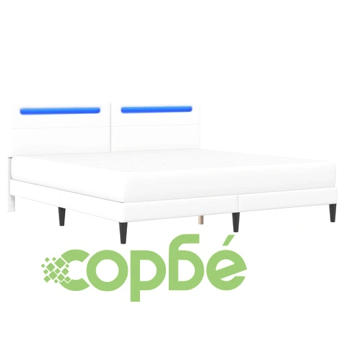 Рамка за легло с LED осветление 200 x 200 cm Бяло Изкуствена кожа ➤ топ цена ➤ sorbe.bg