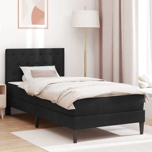 Рамка за легло с матрак и табла, кадифе, черна, 90 x 190 cm