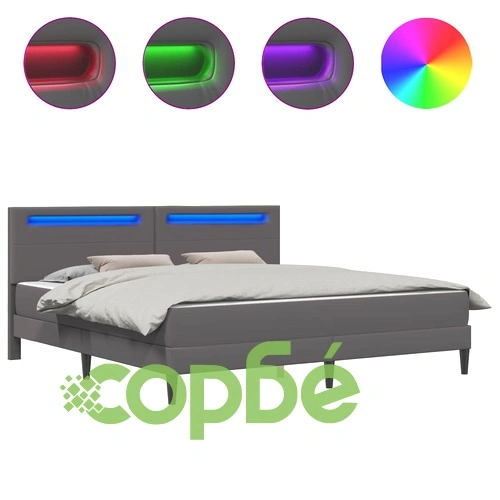 Рамка за легло с LED осветление Сиво 180 x 200 см Изкуствена кожа ➤ топ цена ➤ sorbe.bg