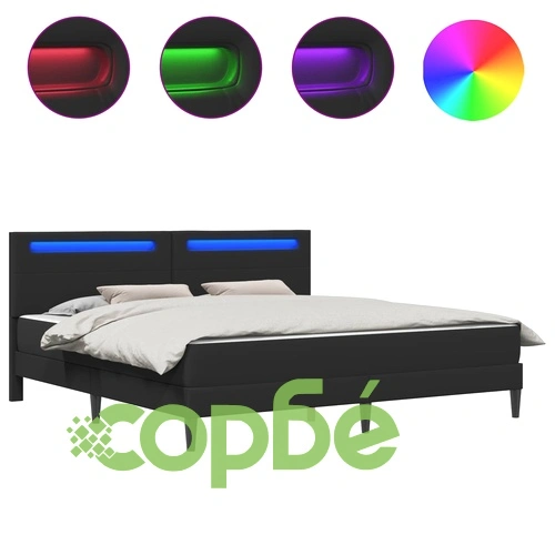 Рамка за легло с LED осветление Черно 180 x 200 см Изкуствена кожа ➤ топ цена ➤ sorbe.bg