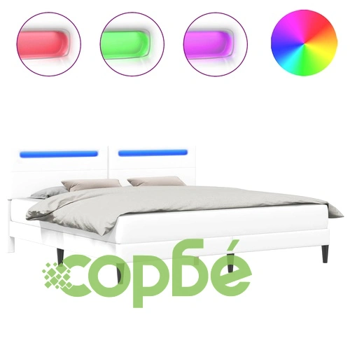 Рамка за легло с LED осветление, Бяло, 180 x 200 см, Изкуствена кожа, Шперплат ➤ топ цена ➤ sorbe.bg
