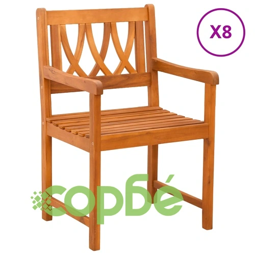 Градински пейки 8 броя, Натурално, Масивно акациево дърво, 56 x 55,5 x 90 см ➤ топ цена ➤ sorbe.bg