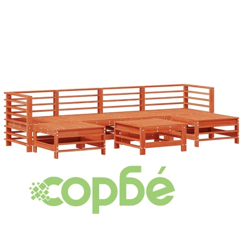 Градински комплект за почивка от масивно дърво бор, 7 части, 242 x 121 x 60 см, восъчно кафяв ➤ топ цена ➤ sorbe.bg