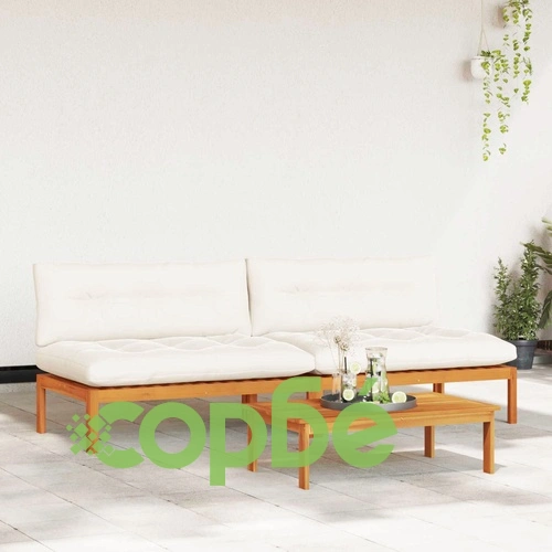 Среден диван от акациево дърво, комплект 2 бр., естествен и кремавобял цвят ➤ топ цена ➤ sorbe.bg