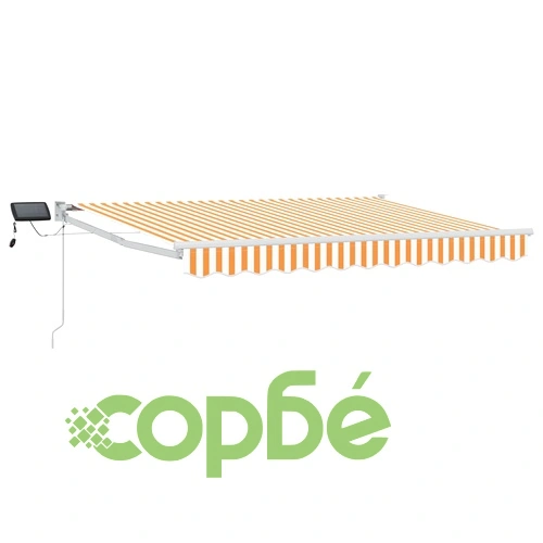Ръчен сенник със соларни LED светлини, полиестер, 2,5 x 2 м, жълто-бял ➤ топ цена ➤ sorbe.bg