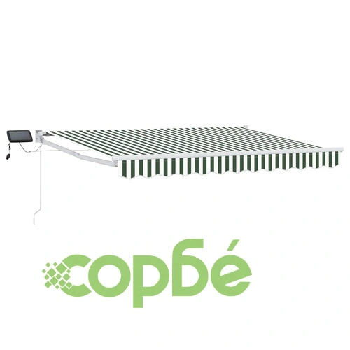 Изтеглящ сенник със соларни LED лампи, 2,5 x 2 m, зелен и бял ➤ топ цена ➤ sorbe.bg