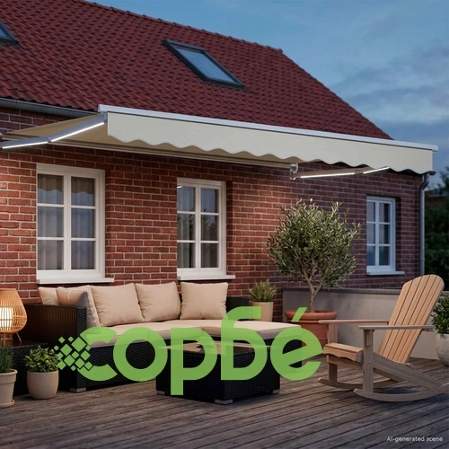 Ръчен сенник с LED осветление, 3 x 2 м, полиестер с ПУ покритие ➤ топ цена ➤ sorbe.bg