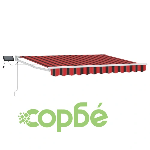 Ръчен изтегляем сенник със соларни LED светлини, 3 x 2 м, полиестер с ПУ покритие ➤ топ цена ➤ sorbe.bg