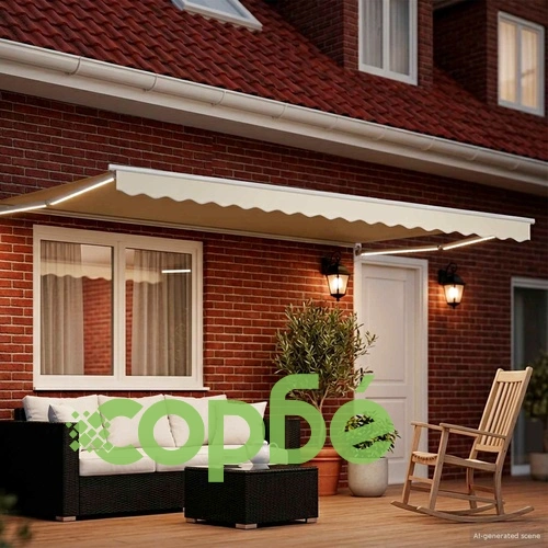 Ръчен изтеглящ сенник с LED осветление, полиестер, 4 x 2 м ➤ топ цена ➤ sorbe.bg