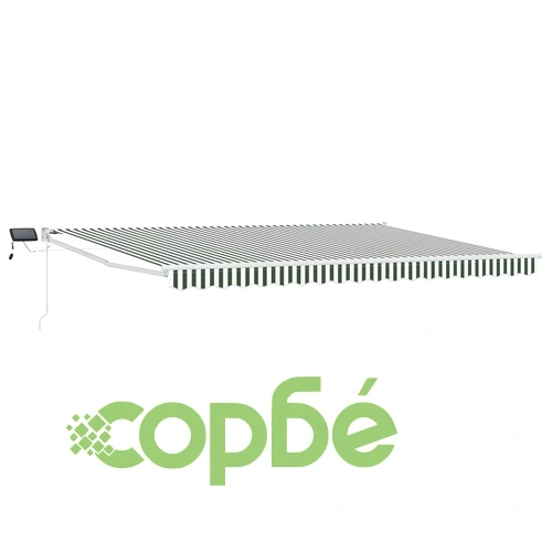 Ръчен прибиращ се сенник със соларни LED светлини, полиестер, 4 x 2 м, зелено и бяло ➤ топ цена ➤ sorbe.bg