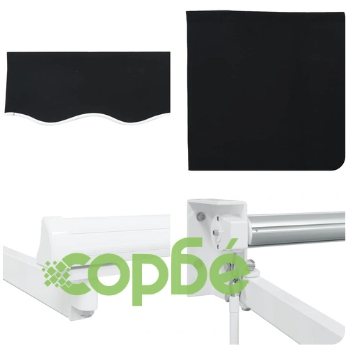 Ръчен изтеглящ сенник със соларни LED светлини, черен/бял, 3,5 x 2,5 м, полиестер с ПУ покритие ➤ топ цена ➤ sorbe.bg