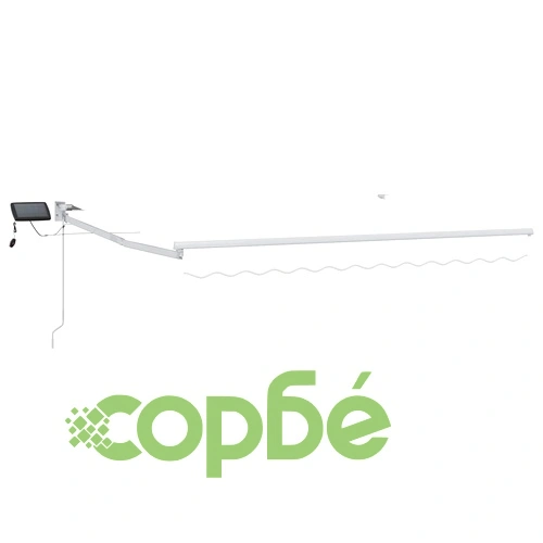 Ръчен прибиращ се сенник със соларни LED светлини, бял, 3,5 x 2,5 м ➤ топ цена ➤ sorbe.bg