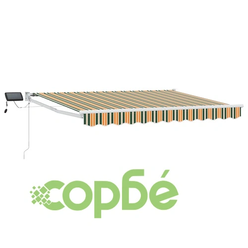 Ръчен изтеглящ сенник със соларни LED светлини, полиестер, 3,5 x 2,5 м ➤ топ цена ➤ sorbe.bg