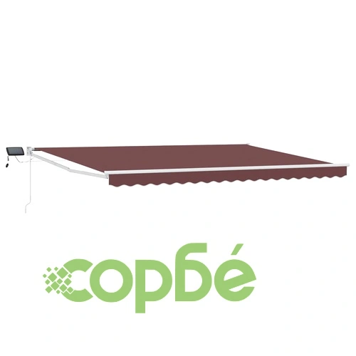 Прибиращ се сенник със соларни LED светлини, полиестер, Кафяво и бяло, 4,5 x 3 м ➤ топ цена ➤ sorbe.bg