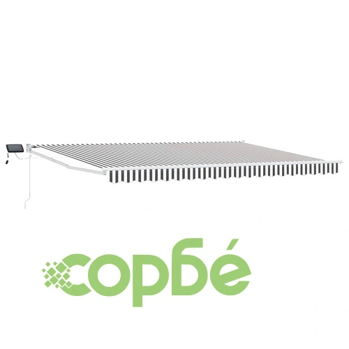 Ръчен изтеглящ сенник със соларни LED светлини, полиестер, 4,5 x 3 м, Антрацит и бяло ➤ топ цена ➤ sorbe.bg
