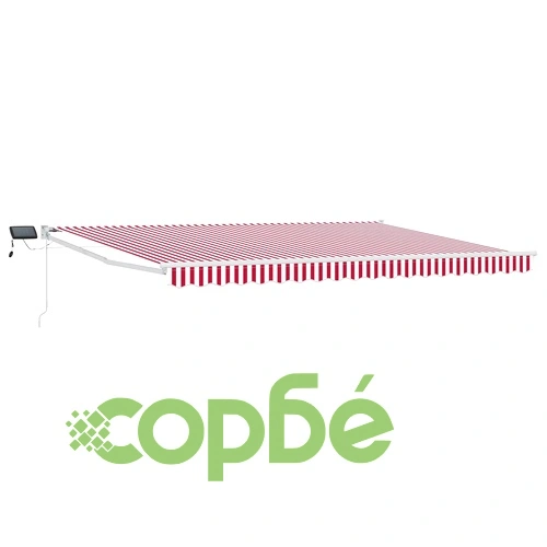 Ръчен изтеглящ сенник със соларни LED светлини, 4,5 x 3 м, червено и бяло ➤ топ цена ➤ sorbe.bg