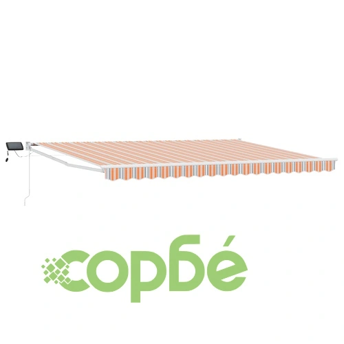 Ръчен изтеглящ сенник със соларни LED светлини, 4,5 x 3 м, полиестер с ПУ покритие ➤ топ цена ➤ sorbe.bg