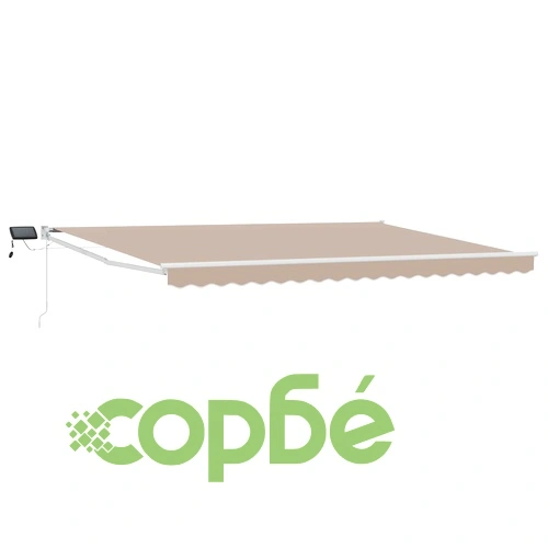 Ръчен сенник с LED осветление, 4,5 x 3 м, бежово и бяло ➤ топ цена ➤ sorbe.bg