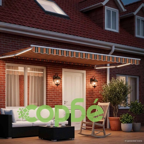 Ръчен сенник с LED осветление, 4,5 x 3 м, полиестер с ПУ покритие ➤ топ цена ➤ sorbe.bg