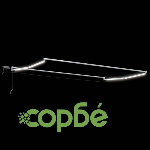 Ръчен изтеглящ сенник с LED осветление, полиестер, 5 x 3 м, бял ➤ топ цена ➤ sorbe.bg