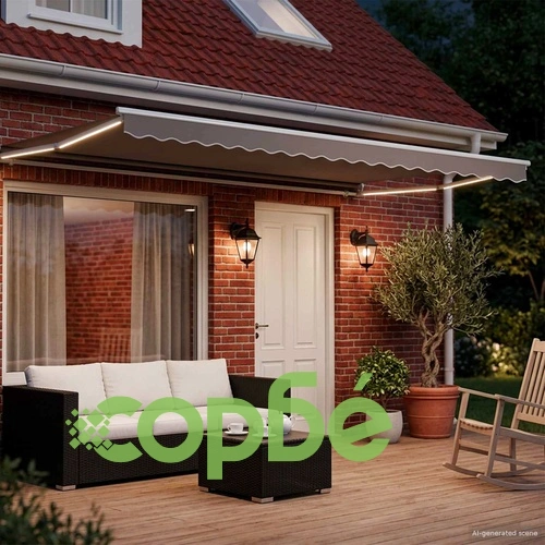 Изтегляем сенник със соларни LED светлини, 5 x 3 м, светлосив и бял ➤ топ цена ➤ sorbe.bg