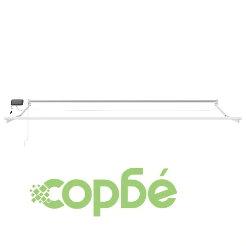Изтегляем сенник със соларни LED светлини, 5 x 3 м, светлосив и бял ➤ топ цена ➤ sorbe.bg