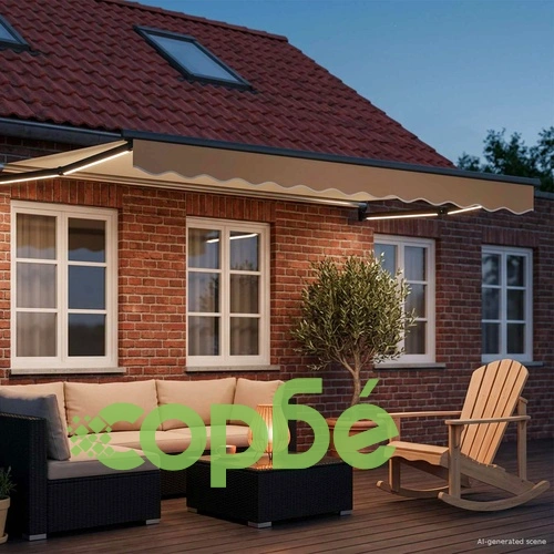 Изтегляем сенник със соларни LED светлини - полиестер, 3 x 2 м ➤ топ цена ➤ sorbe.bg