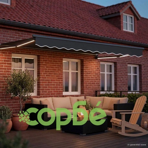 Ръчен сенник с LED осветление, полиестер, Антрацит, 3 x 2 м ➤ топ цена ➤ sorbe.bg