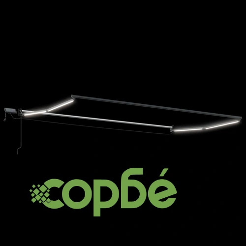 Ръчен изтеглящ сенник със соларни LED светлини, полиестер, Бежово/Антрацит, 4,5 x 3 m ➤ топ цена ➤ sorbe.bg
