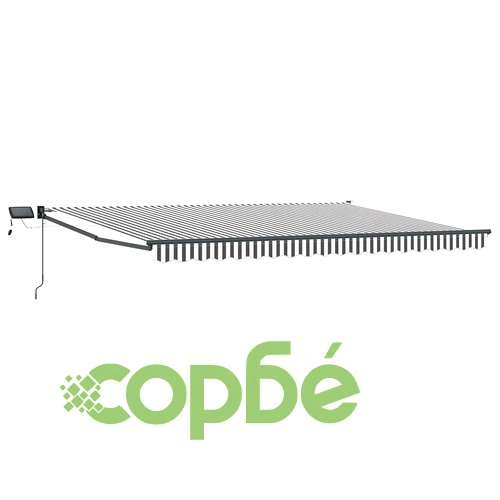 Сенник с ръчен механизъм и LED осветление, полиестер, 5 x 3 м, Антрацит/бяло ➤ топ цена ➤ sorbe.bg
