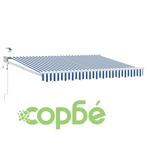 Електрически сенник с LED осветление, алуминиева рамка, 3 x 2 m, синьо-бяло ➤ топ цена ➤ sorbe.bg