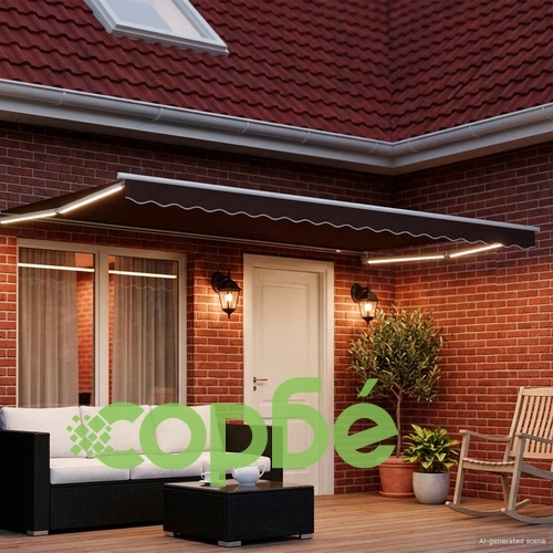 Електрически сенник с LED осветление, Кафяв, 4 x 2 м, Алуминий ➤ топ цена ➤ sorbe.bg