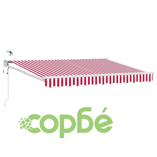Електрически разтегателен сенник с LED осветление, червено и бяло, 3 x 2,5 м, алуминий ➤ топ цена ➤ sorbe.bg