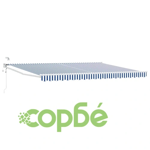 Електрически сенник с LED осветление, синьо и бяло, алуминий, 5 x 3 м ➤ топ цена ➤ sorbe.bg