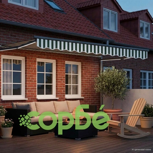 Електрически сгъваем сенник с LED осветление, зелен и бял, 3 x 2 m ➤ топ цена ➤ sorbe.bg