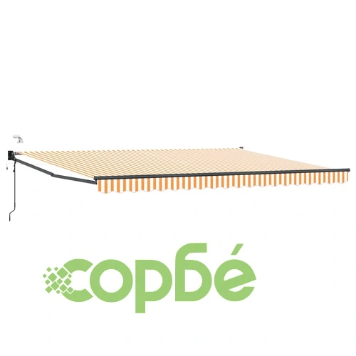 Електрически прибиращ се навес с LED осветление, оранжево и бяло, 4,5 x 3 м, алуминий ➤ топ цена ➤ sorbe.bg