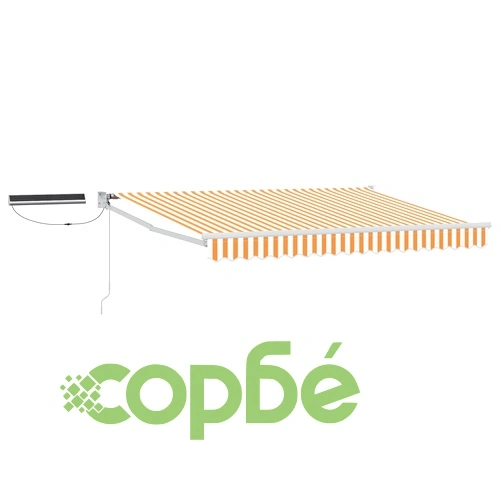 Електрически прибиращ се сенник, алуминий, полиестер 270 g/m², 3 x 2,5 м, жълто и бяло ➤ топ цена ➤ sorbe.bg